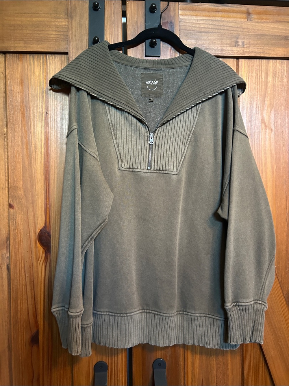 aerie Olive Green quarter zip Sweater